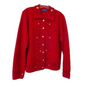 1970s Vintage Karen Scott 100% Wool Sport jacket festive embroidery button up PM